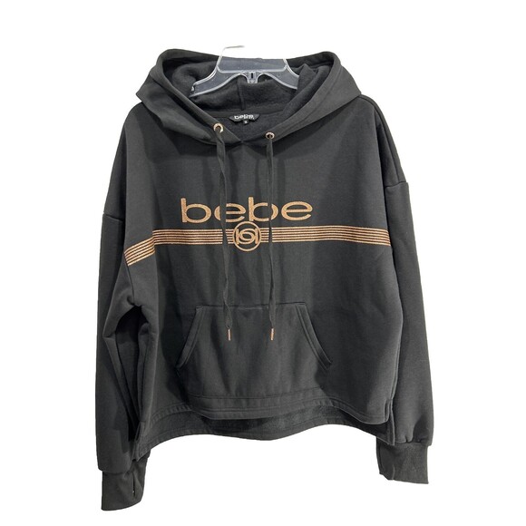 Bebe Sport Black And Gold Hoodie Thumbhole Long Sleeve Sweater - 1X - NWT - Picture 1 of 6